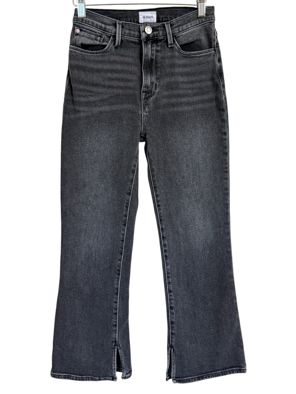 Hudson Blair High Rise Bootcut Crop Jeans Demitria Black Split Hem Women’s Sz 27